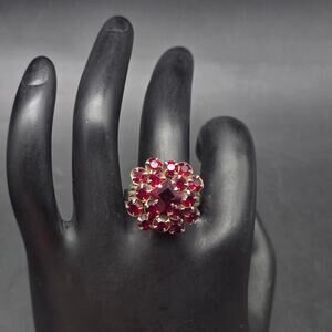Vintage Red Rhinestone Cluster Ring Size 9.5 Adjustable